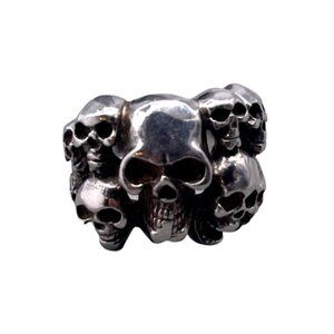 Skull Cluster Ring Silver Tone Size 8.5